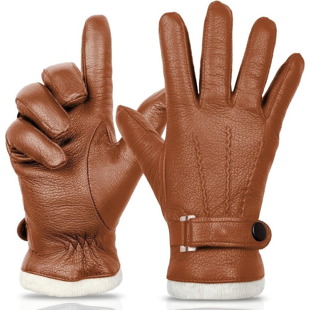 SURAWIL Mens Leather Gloves  Cashmere Lined  Driving Gloves